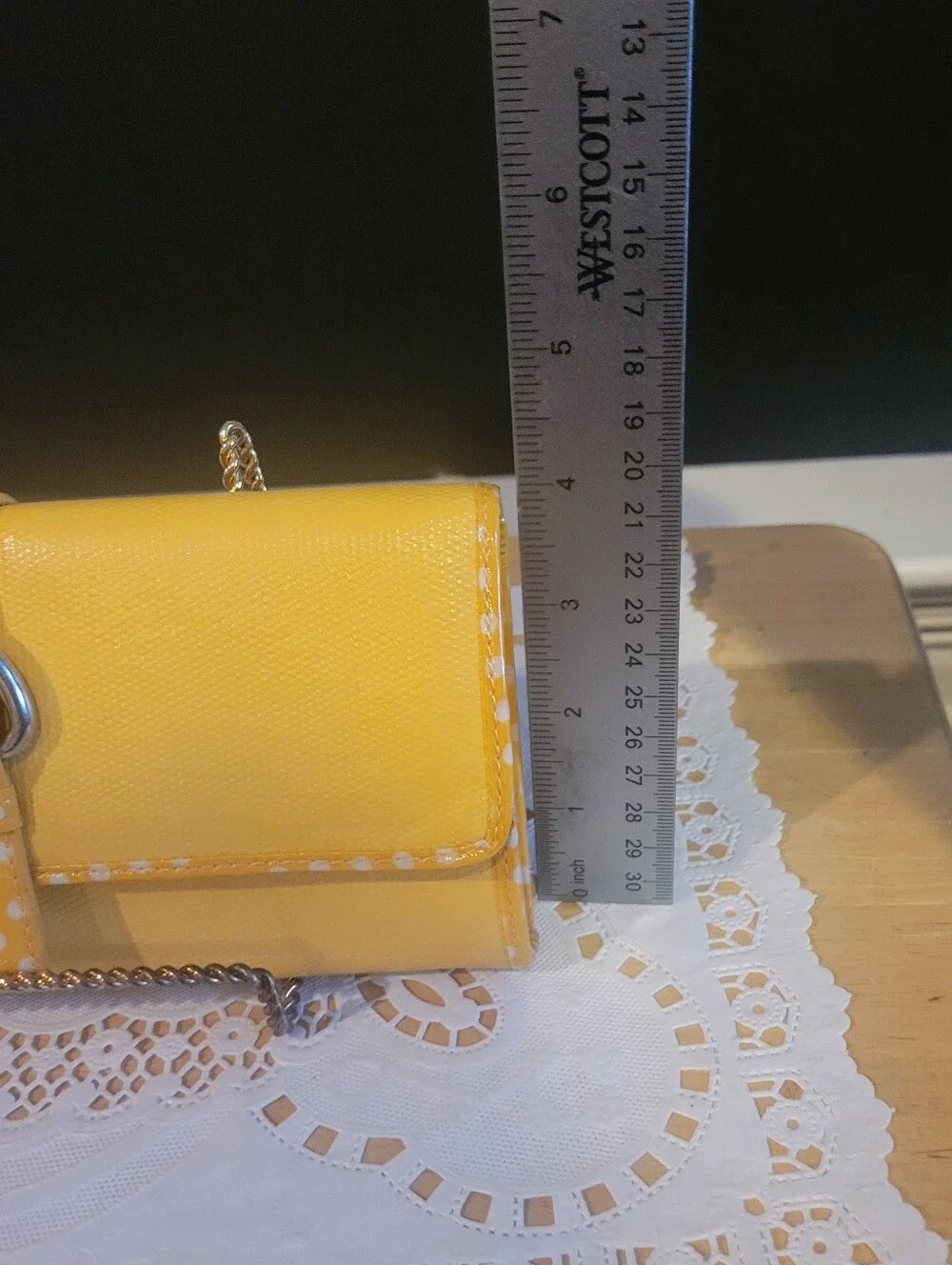 Woman's Mustard Yellow Clutch Alex's Lemonade Polka Dot Band